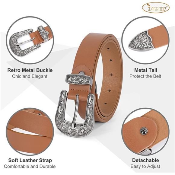 Women Plus Size Leather Belt Western Vintage Style Belt for Pants Jeans Dress main image 5